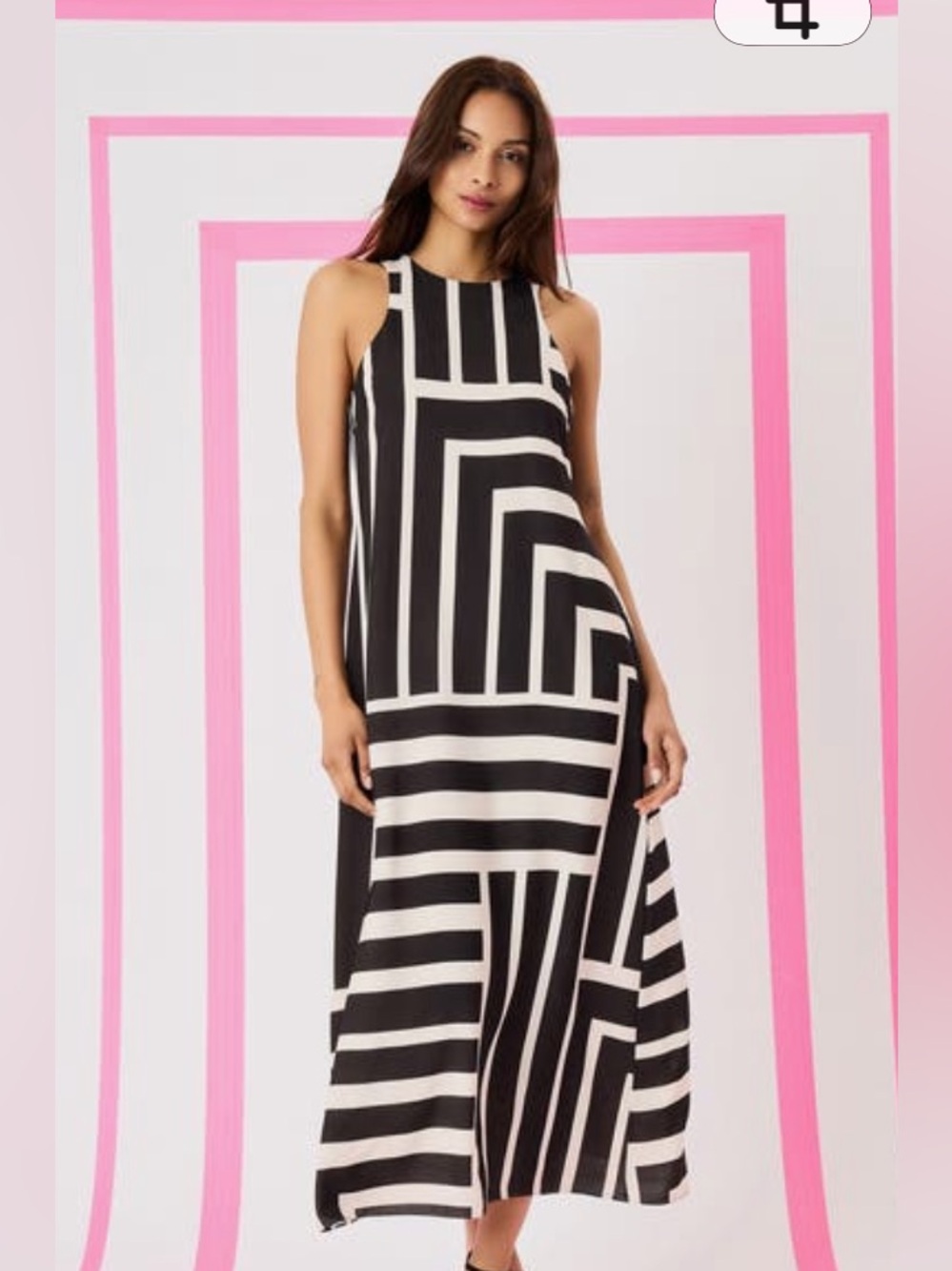 Donna Morgan Black & White Geometric Maxi Dress - NWT 14
